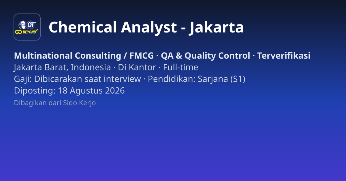 Lowongan Chemical Analyst - Jakarta di Orang Tua Group