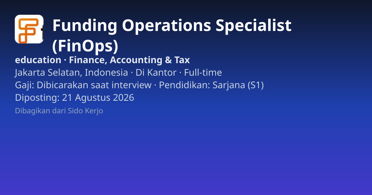 Lowongan Funding Operations Specialist (FinOps) di Finture