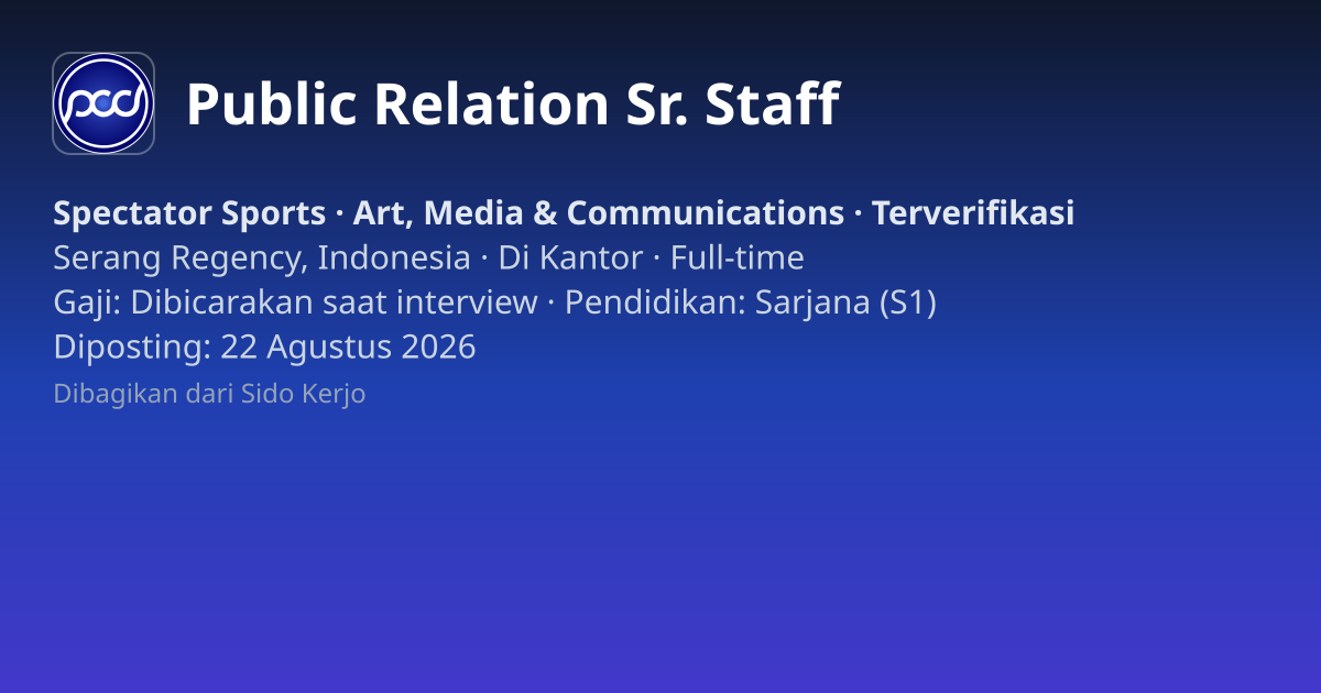 Lowongan Public Relation Sr. Staff di Pou Chen Group Indonesia